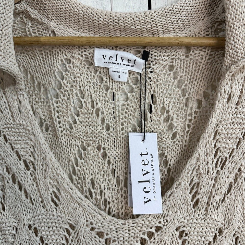Velvet by Spencer Graham Jacqueline Crochet Maxi Dress Beige Knit Womens S‎ NWT - Picture 6 of 7